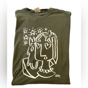 Original Artist Design Olive Tee with White Design